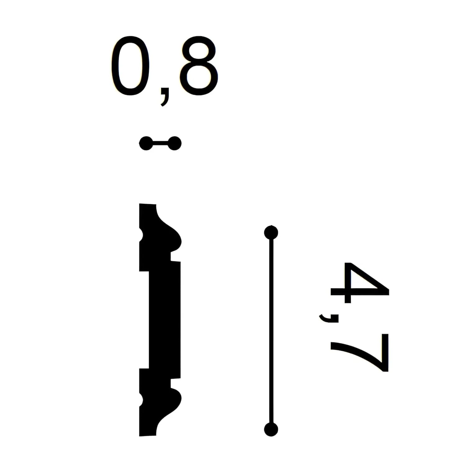Detailzeichnung ORAC DECOR PX144 AXXENT Zierleiste: Profilansicht mit Maßen.