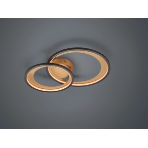 Moderne Trio LED-Deckenlampe Granada, schwarz matt, mit zwei verschlungenen Ringen.