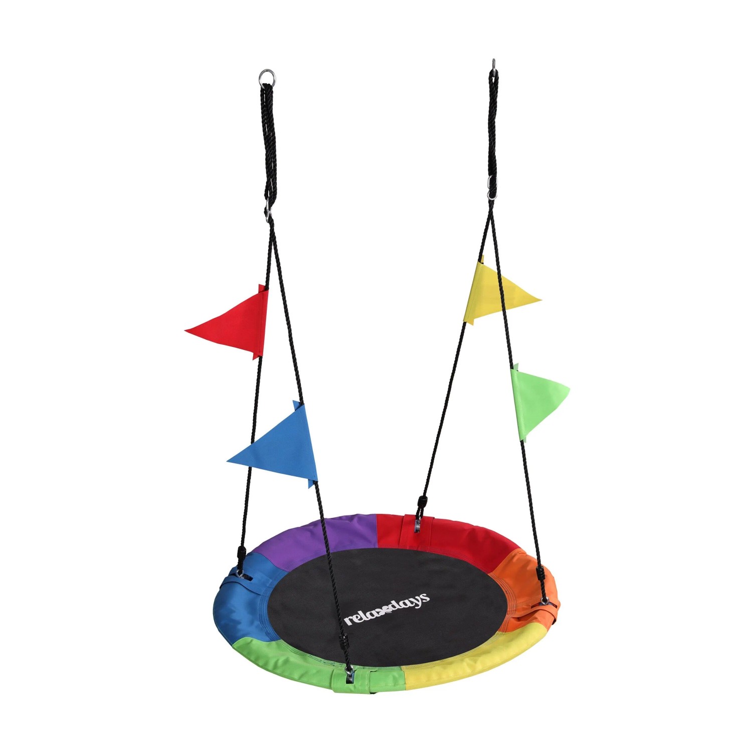 Relaxdays Kindernestschaukel Stahl Bunt mit Wimpeln Höhenverstellbar ø 100 cm