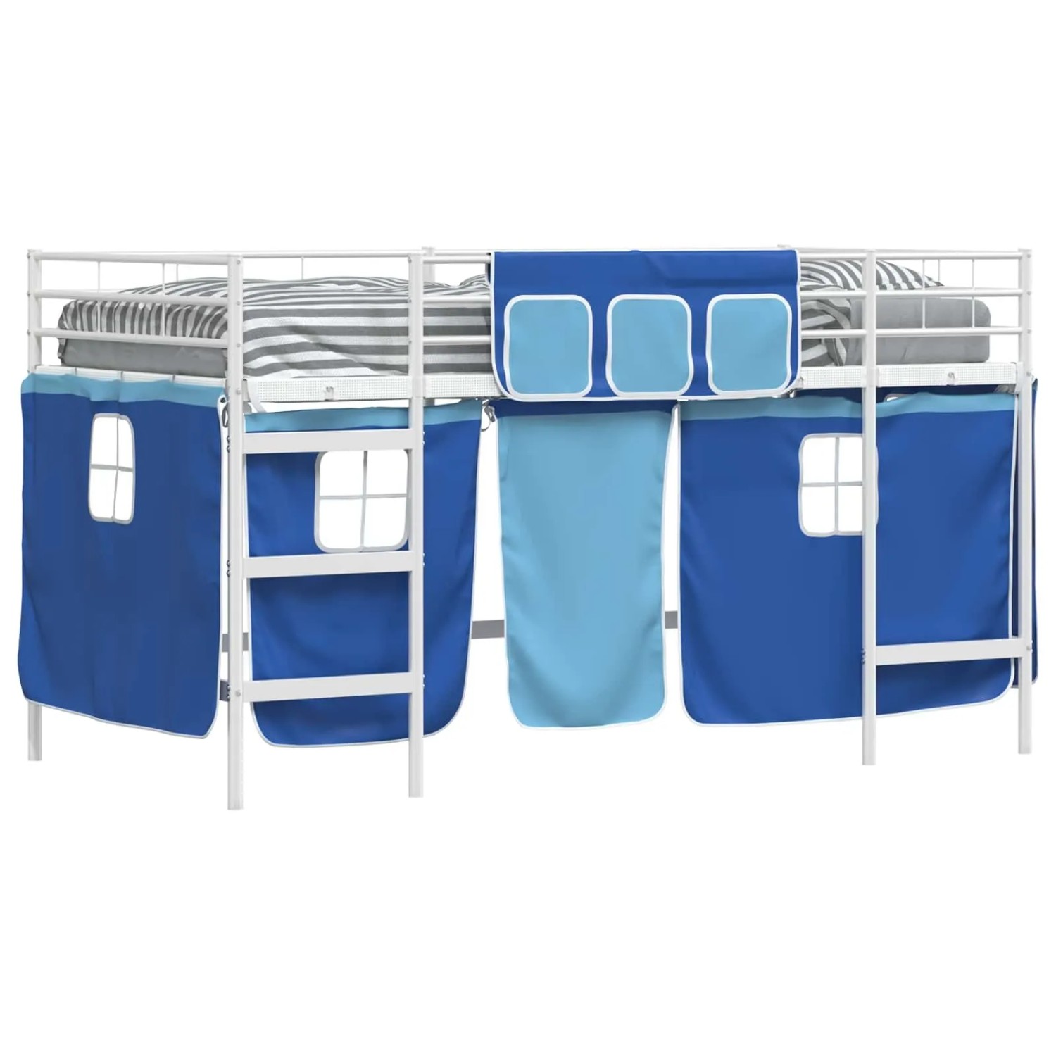 vidaXL Kinder Loft Bettgestell mit Vorhängen Weiß und Blau 90 x 200 cm 4202 günstig online kaufen