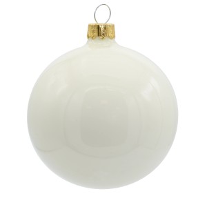 Perlweiße Vitbis Weihnachtskugel, 8 cm Durchmesser, aus Glas.