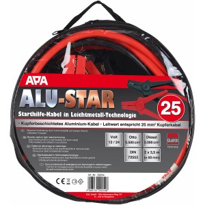 APA Starthilfekabel Alu-Star, 3,5m, in Tasche. Pannenhilfe für Auto mit flexiblen, kupferbeschichteten Aluminiumkabel.