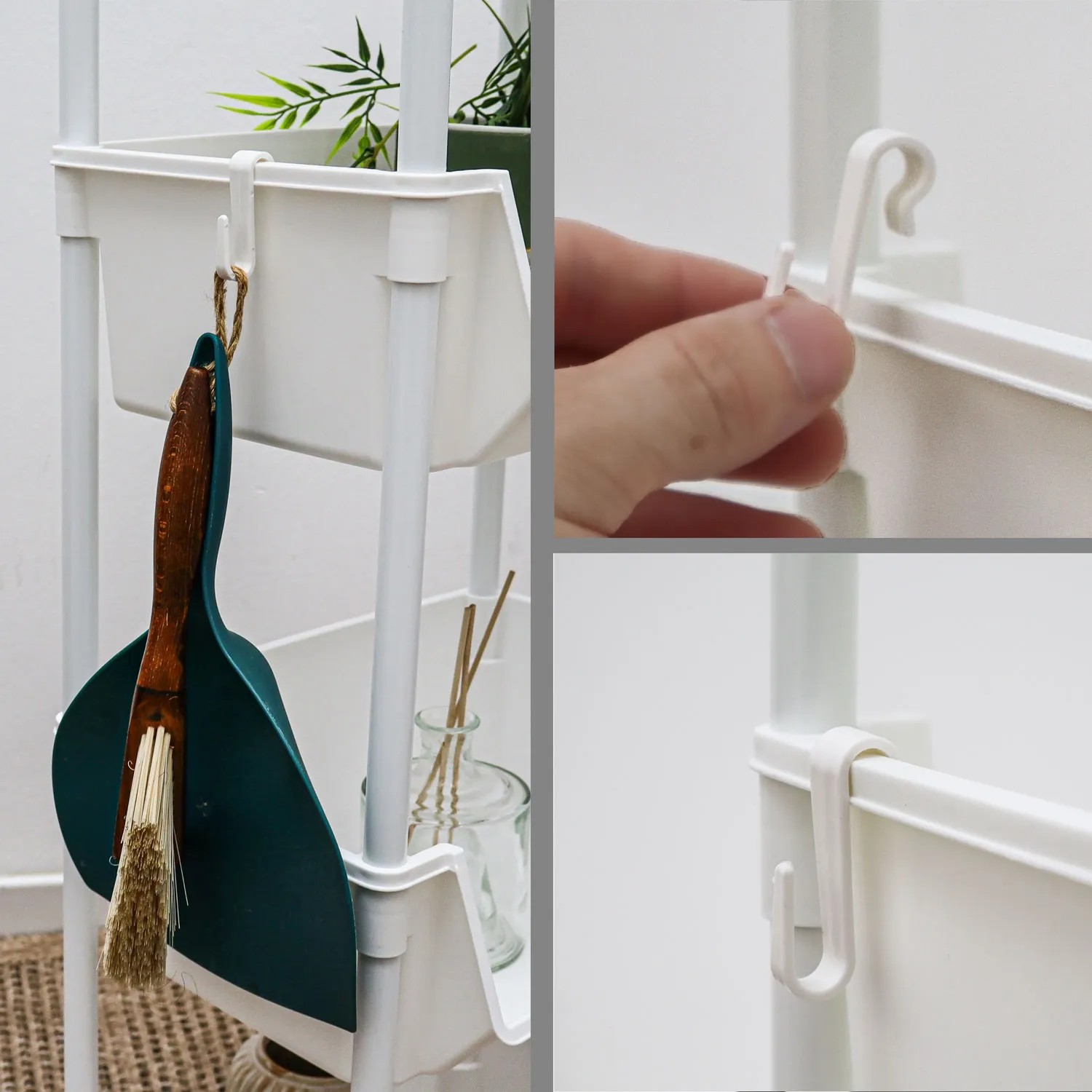 MAKLIK Küchenrollwagen, 2er Set, weiß, mit Zubehörhaken an den Körben.