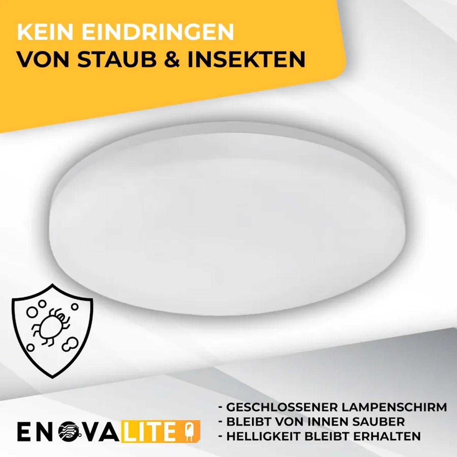 Weiße, runde ENOVALITE LED Deckenleuchte, 30W, geeignet für Feuchträume wie Badezimmer.