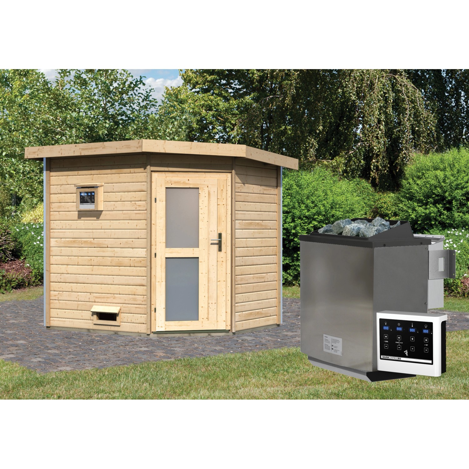 Karibu Saunahaus Thorben mit Bio-Ofen 9kW und externe Steuerung Easy