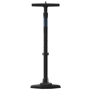 Schwarze Topeak Standpumpe Joeblow Roadie Ex mit T-Griff und stabiler Basis. Robuste Fahrradpumpe.