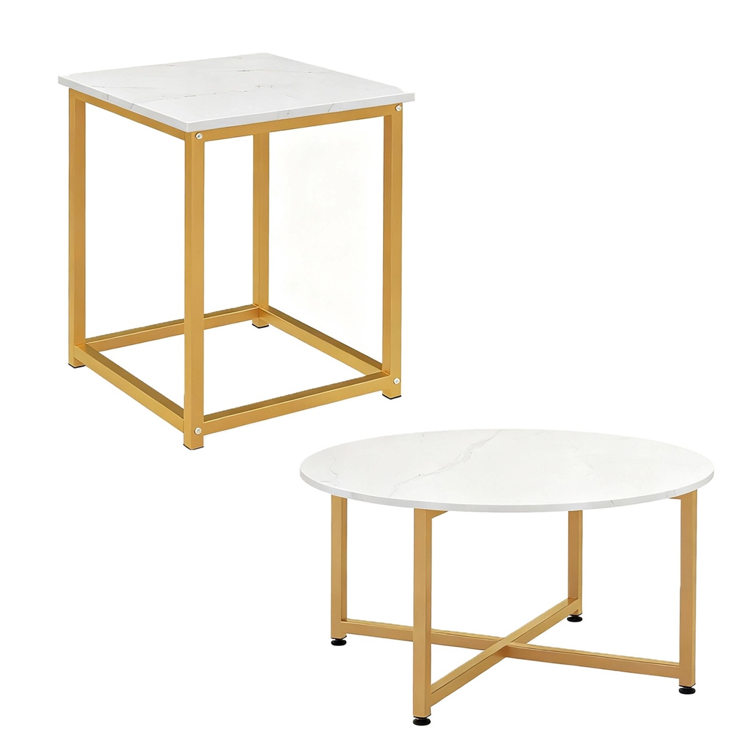 Costway 3er Set Couchtisch Beistelltisch Metallrahmen Sofatisch Weiß günstig online kaufen