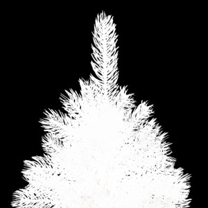 Detailaufnahme: Weißer, künstlicher Weihnachtsbaum mit LED und Kugeln, Modell 3, 210 cm hoch.