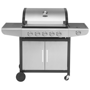 Justus Ares Pro BBQ-Gasgrill mit 5 Brennern und Seitenbrenner aus Edelstahl.