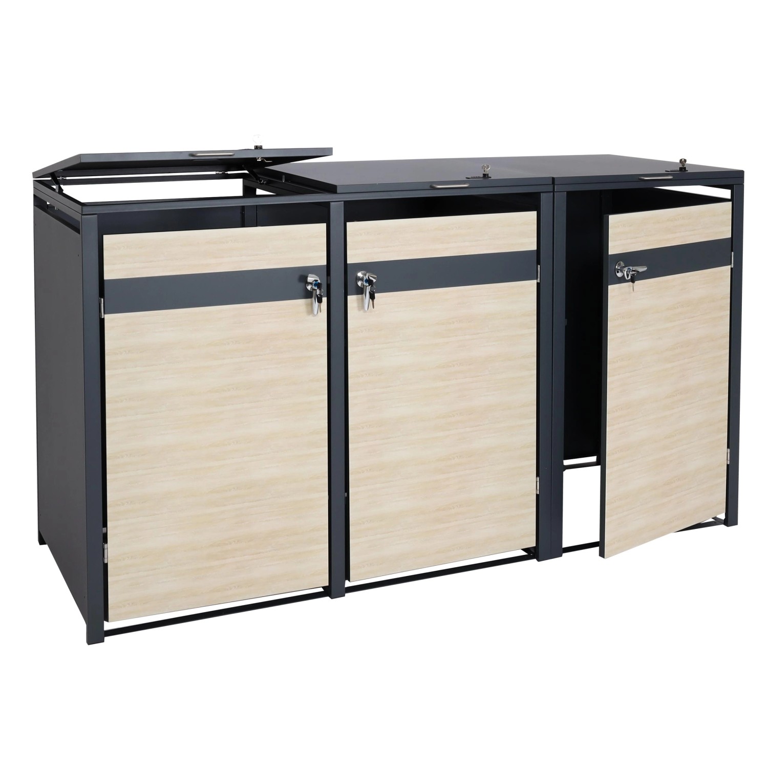 MCW 3er Mülltonnenverkleidung J82 Buche-Holzoptik Hellbraun 117x200x80cm