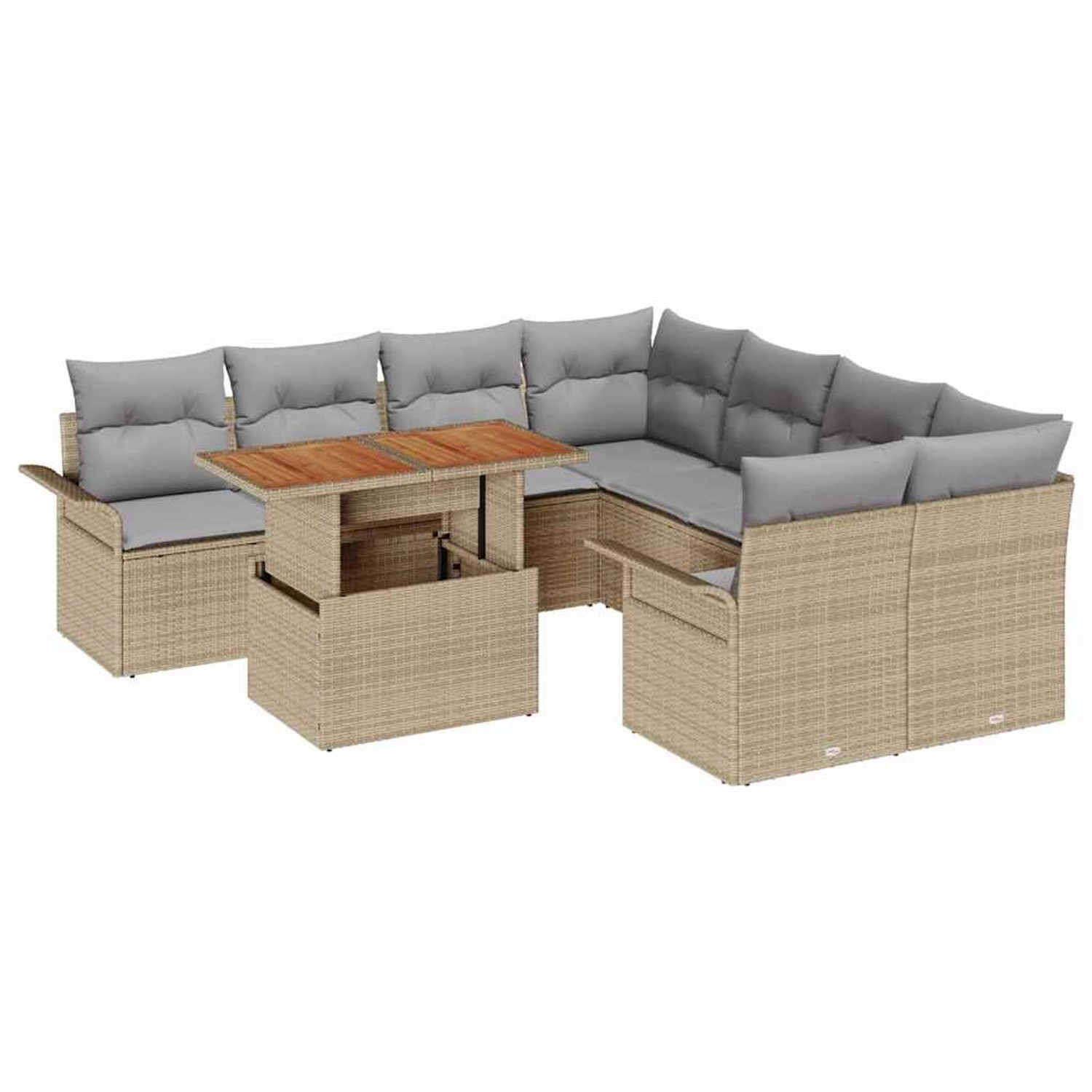 vidaXL Garten-Sofa-Set mit Speicher 9-Tlg Beige Poly Rattan 3358051 günstig online kaufen