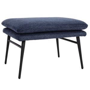 Blauer MCW Hocker L62: Gepolsterter Sitzhocker mit schwarzen Füßen, ideal als Fußablage oder Sitzgelegenheit.