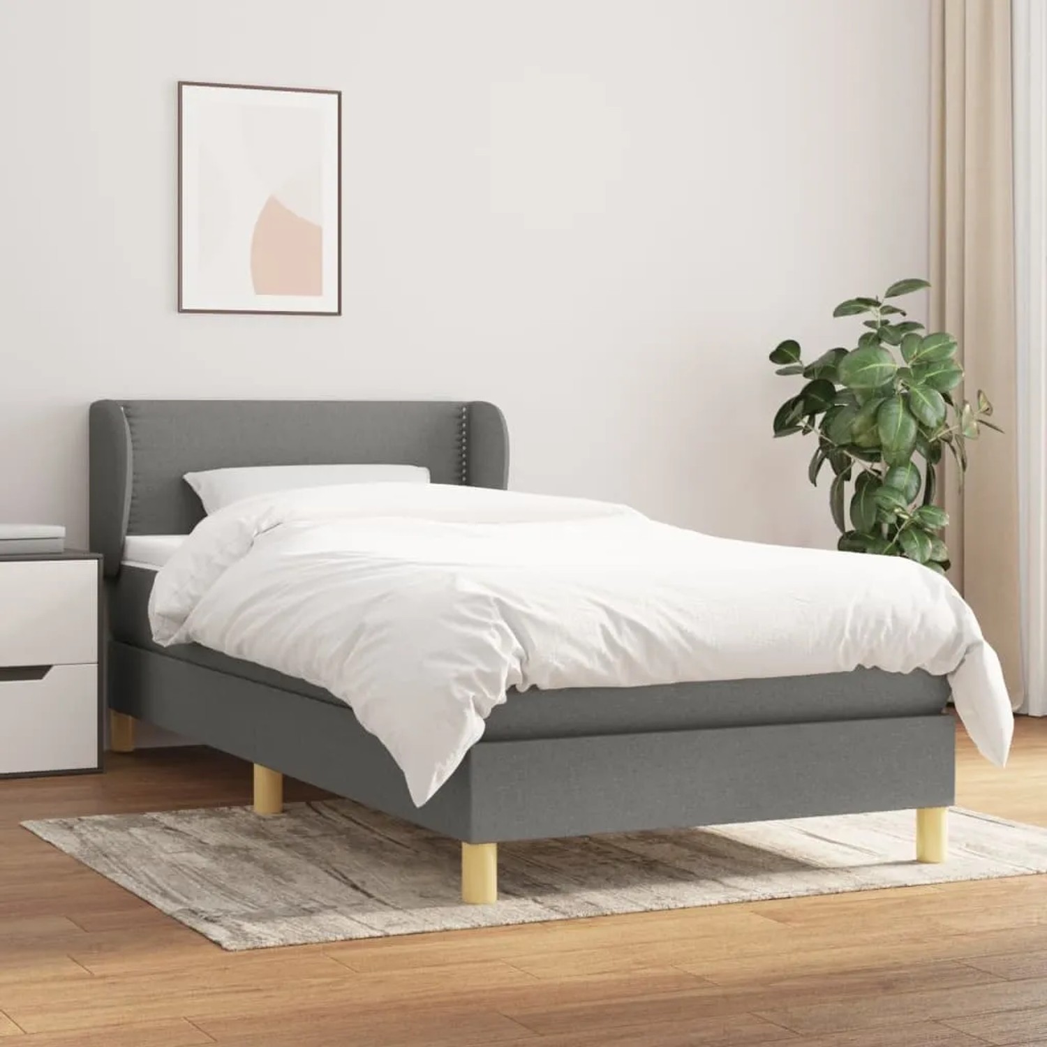 vidaXL Boxspringbett, dunkelgrau, 80x200 cm. Stoffbezogenes Bett mit Matratze und Kopfteil.