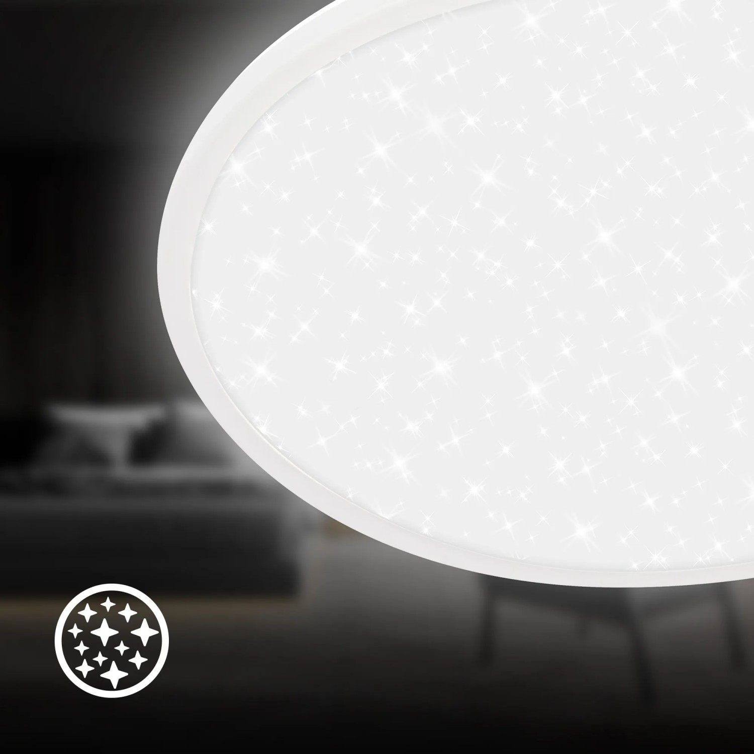 Weißes Brilo LED-Panel Slim Sternenhimmel mit Sternenmuster für Deckenbeleuchtung.
