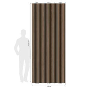 Grosfillex Wandpaneel Element 3D Linio Walnut, Dekor-Paneel mit Holz- und Filzoptik, 260x37,5 cm.
