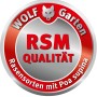 Siegel: Wolf-Garten Premium-Rasen LP 50 Schatten und Sonne mit RSM Qualität.