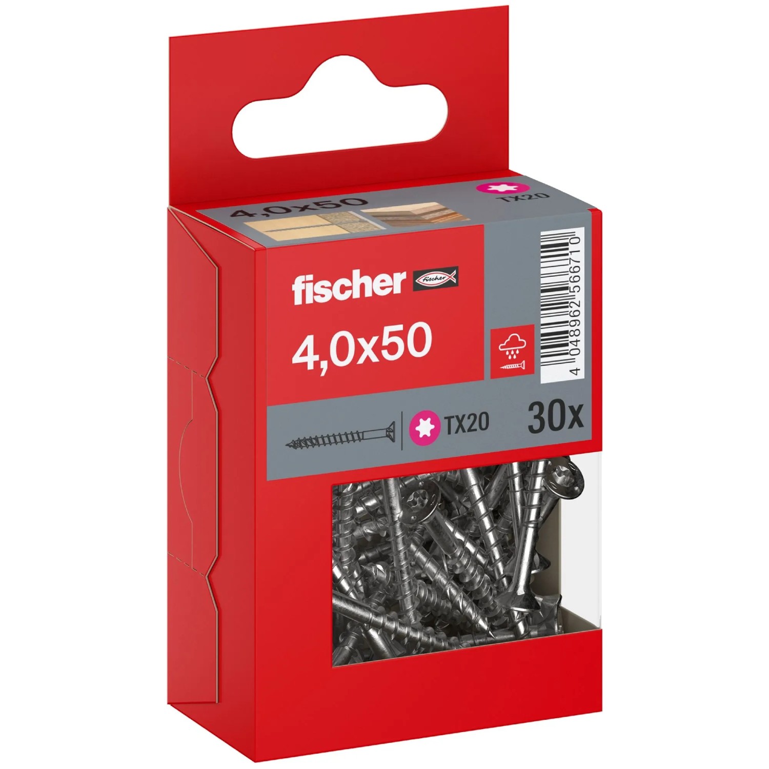 Fischer Schraube PowerFast II A2 Senkkopf TX Teilgewinde Ø 4 x 50 mm 30 Stk