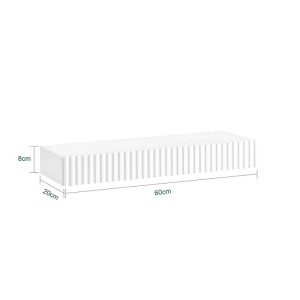 Weißes Schweberegal 60x20x8cm mit geriffelter Front. Modernes Wandregal mit Schublade und LED-Licht.