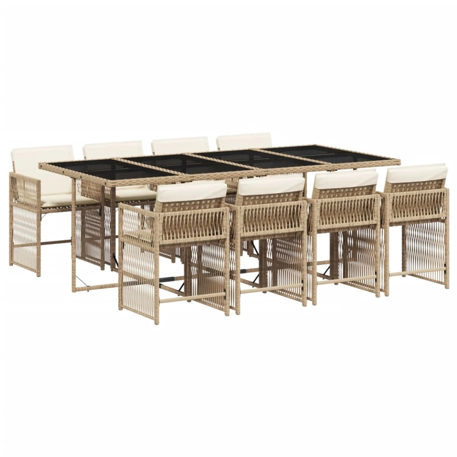 vidaXL 9-Tlg Garten-Essgruppe mit Kissen Beige Poly Rattan 3211642 günstig online kaufen