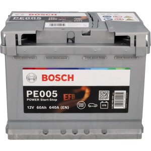 Graue Bosch PowerLine EFB Batterie 60Ah/640A für Autoelektrik mit Start-Stopp-System.