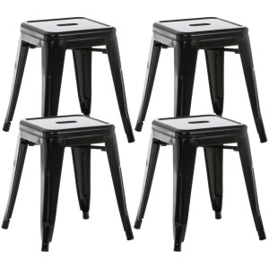 4er Set schwarze Metallhocker Armin. Robustes, stapelbares Design für Küche und Bar.