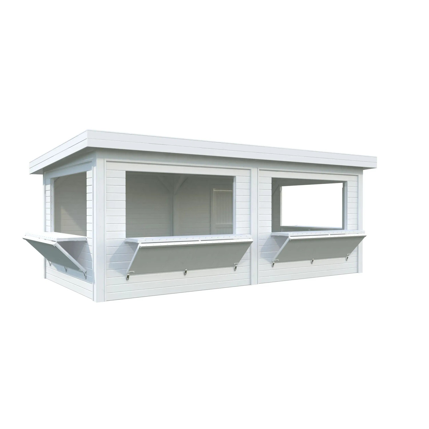 Palmako Marktstand Lenna Set, 588x300 cm, weiß lackiert. Weekendhaus mit Verkaufsklappen.