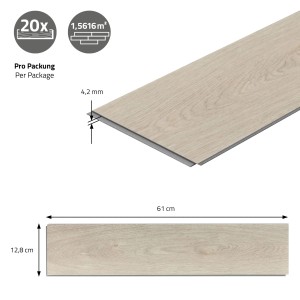 ML-Design Click Vinylboden Fischgrät Eiche hellbraun, Detailansicht mit Maßen.