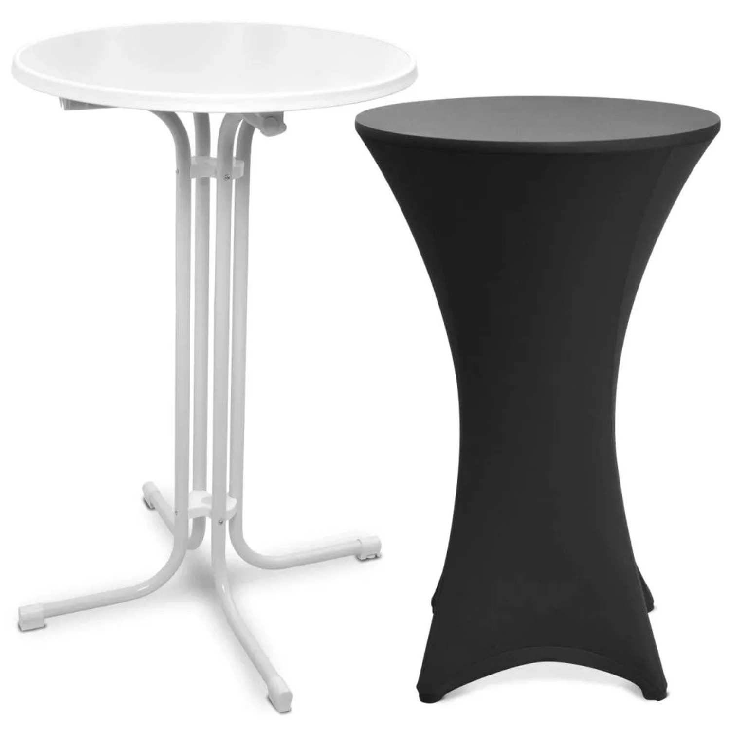 Beautissu Bellini Stehtisch Ø 70cm Weiß mit Stella Stehtischhusse Ø 70cm Schwarz