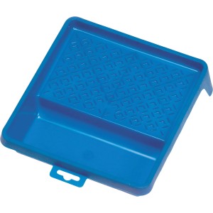 Blaue LUX Farbwanne 20x20 cm mit Abstreifgitter für Farbrollen.