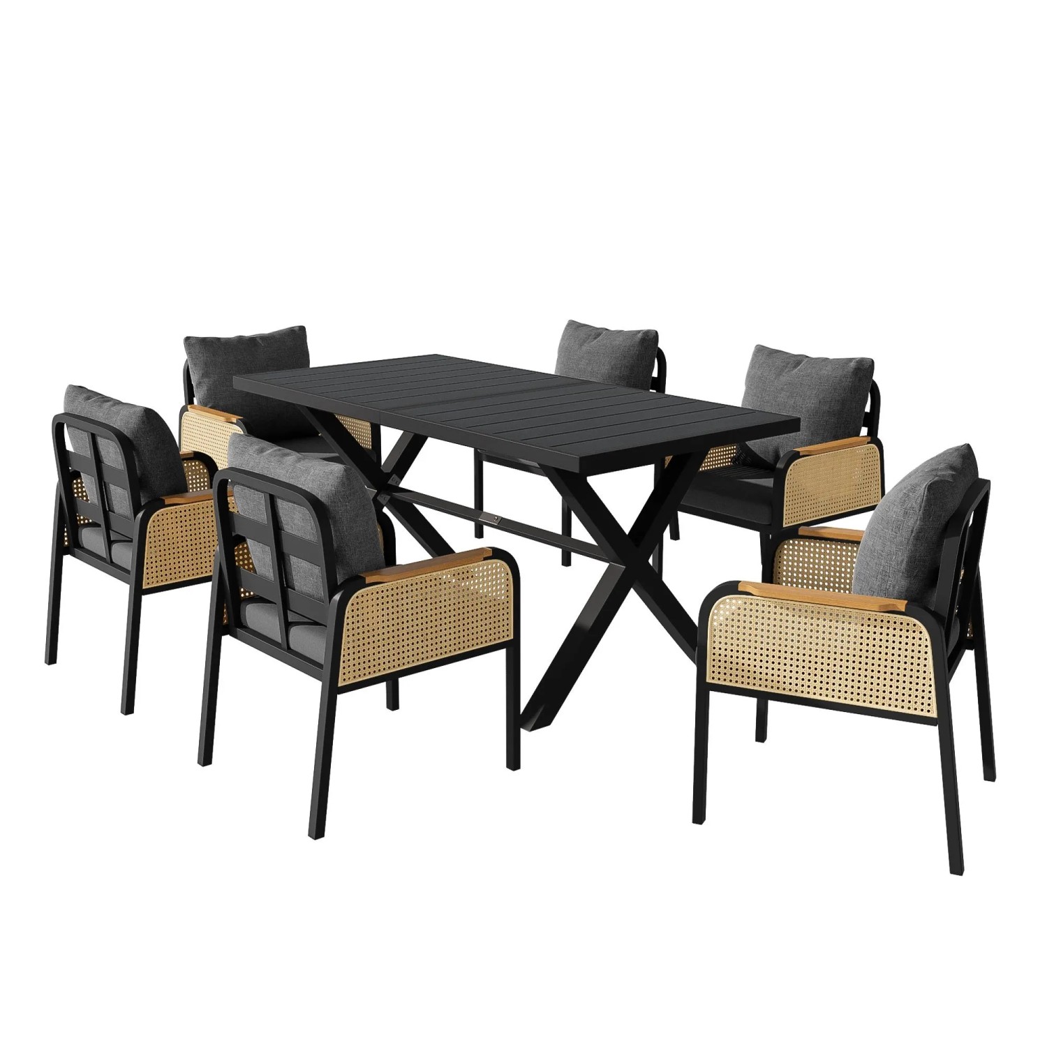Merax Outdoor-Sofa-Set Eisengestell Geflochtene Armlehnen Kissen