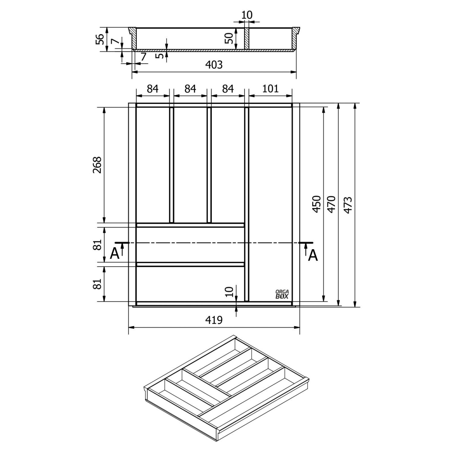 SOTECH Orga-Box-1 Bambus Besteckeinsatz 6 Fächer Für Blum Tandembox Antaro Schubladen 419 x 473 x 56 mm Besteckkasten_4