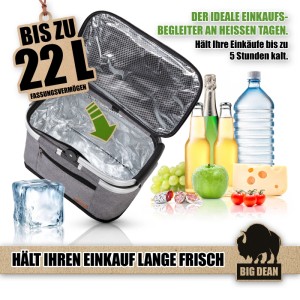 BigDean Kühlkorb 22L, Thermokorb mit Lebensmitteln und Getränken, grau