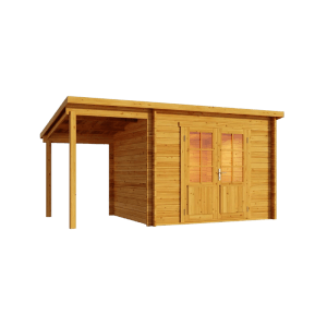 Alpholz Holz-Gartenhaus Maria mit Pultdach, Schleppdach und Doppeltür, imprägniert in Pinie. Stabil.