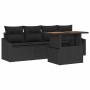 Schwarzes 5-tlg. vidaXL Garten-Sofa-Set aus Poly Rattan mit Tisch und Kissen.