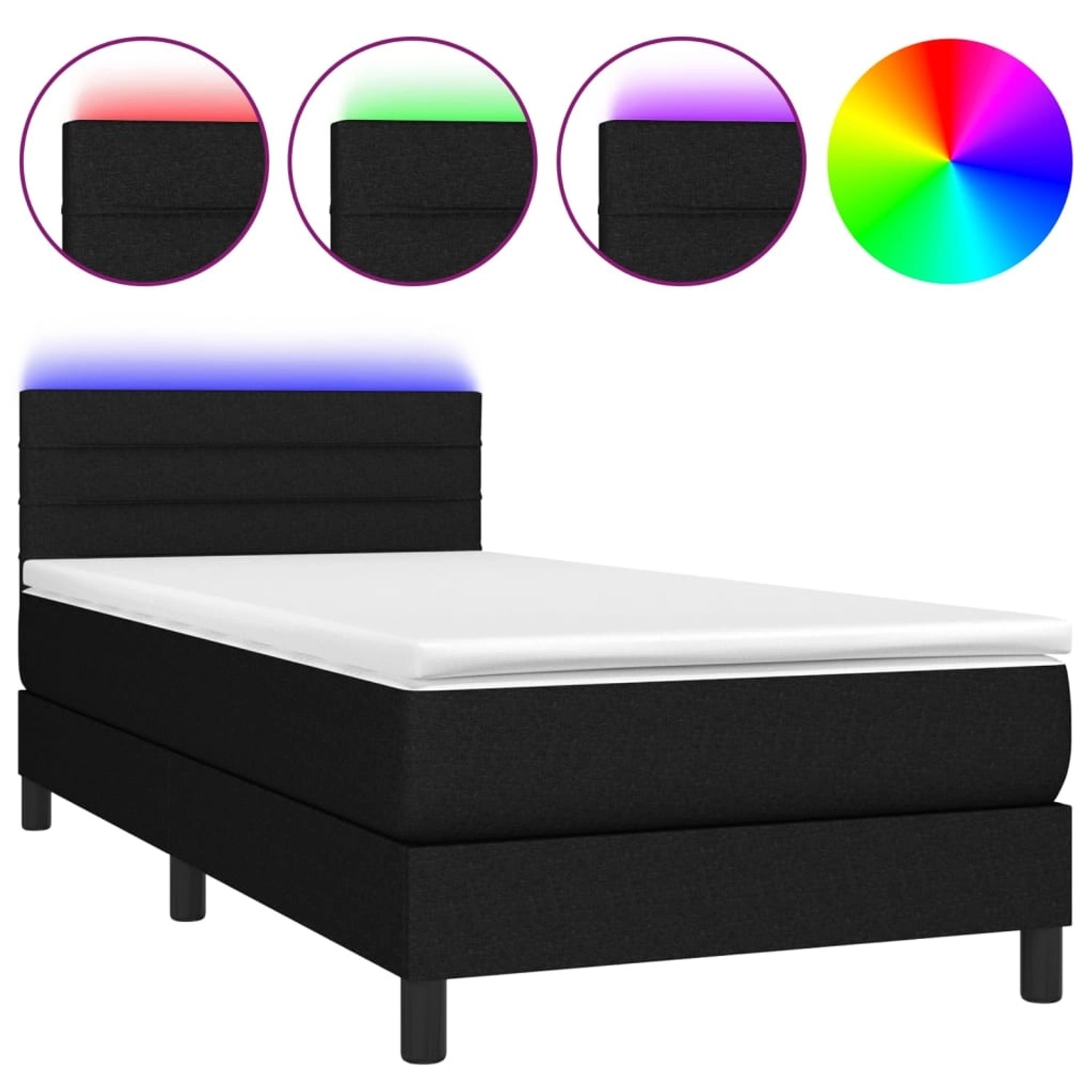 vidaXL Boxspringbett mit Matratze & LED Schwarz 90x190 cm Stoff 3133199 günstig online kaufen