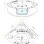 Skizze einer AcquaVapore Eck-Badewanne W60-SC 140x140 mit Tür, Maße und Details.