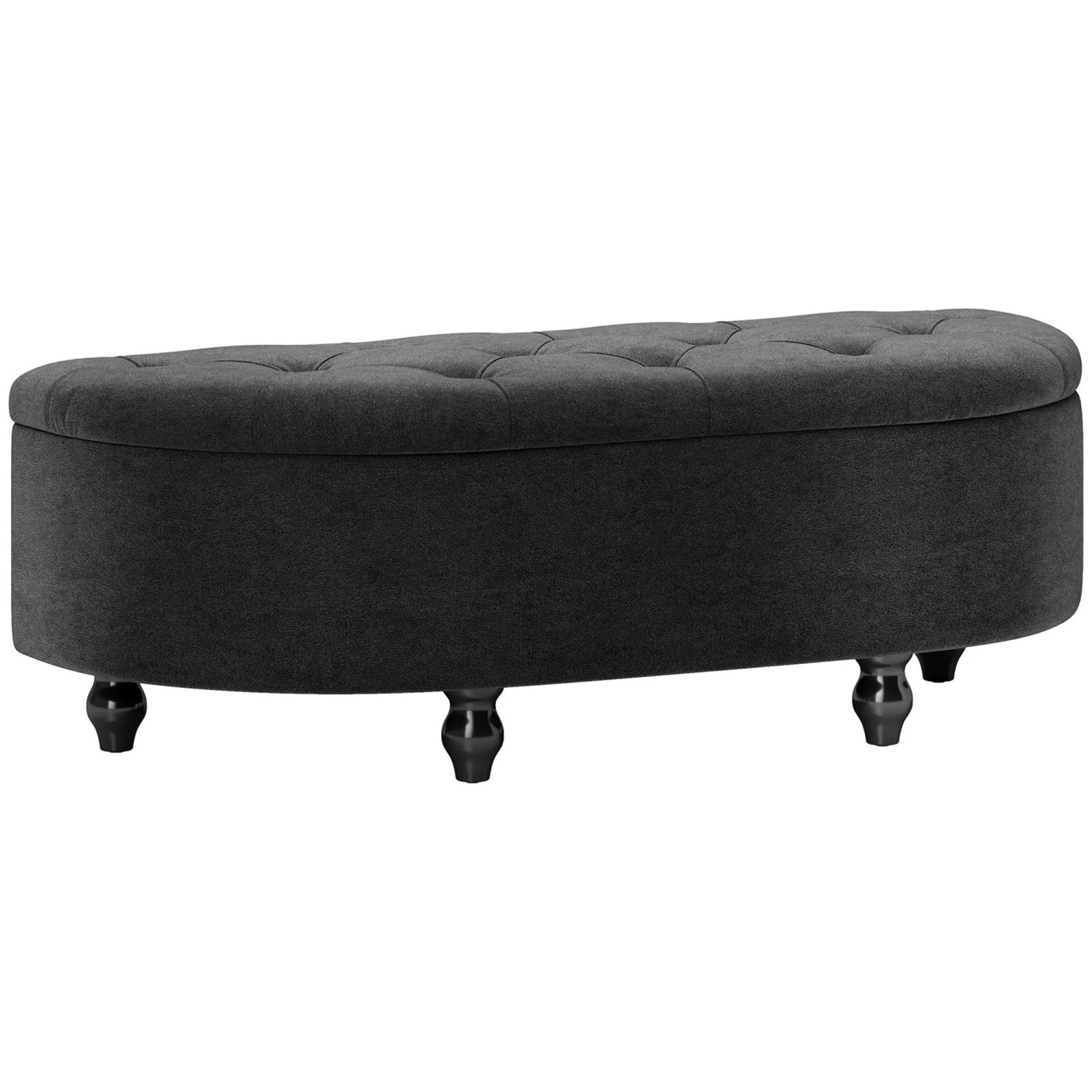 HOMCOM Sitzbank mit Stauraum Geöffnetem Deckel Gummiholz Dunkelgrau 120 x 46 x 42 cm