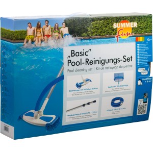 Summerfun Basic Pool Reinigungsset für Sandfilteranlagen, bestehend aus Bürste, Kescher, Stange und Schlauch.