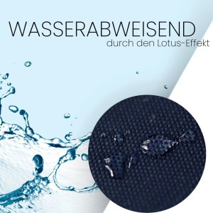 Detailaufnahme: Dunkelblaue Vlies-Tischdecke mit wasserabweisender Oberfläche.