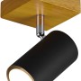 Trio Strahler Marley, 1-flammig, schwarz matt, Holzsockel, moderner Deckenspot für Wohnräume.