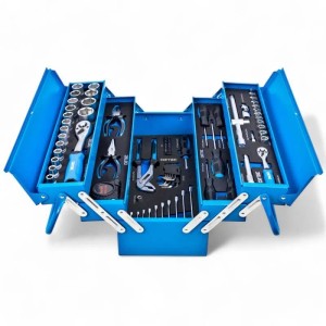 DeTec. Metall Werkzeugkiste 86 tlg In Blau Zum Aufklappen Werkzeugkasten Gefüllt Mit Werkzeug