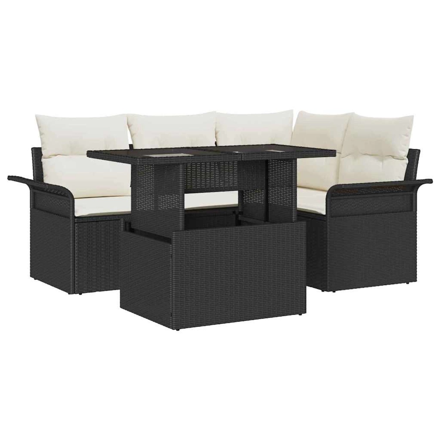 vidaXL 5-Teiliges Garten Sofa Set mit Kissen Schwarz Poly Rattan 3348273 günstig online kaufen