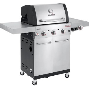 Char-Broil Gasgrill Professional Pro S 3 mit 3 Brennern, Edelstahl, mit Seitenablagen und Unterschrank.