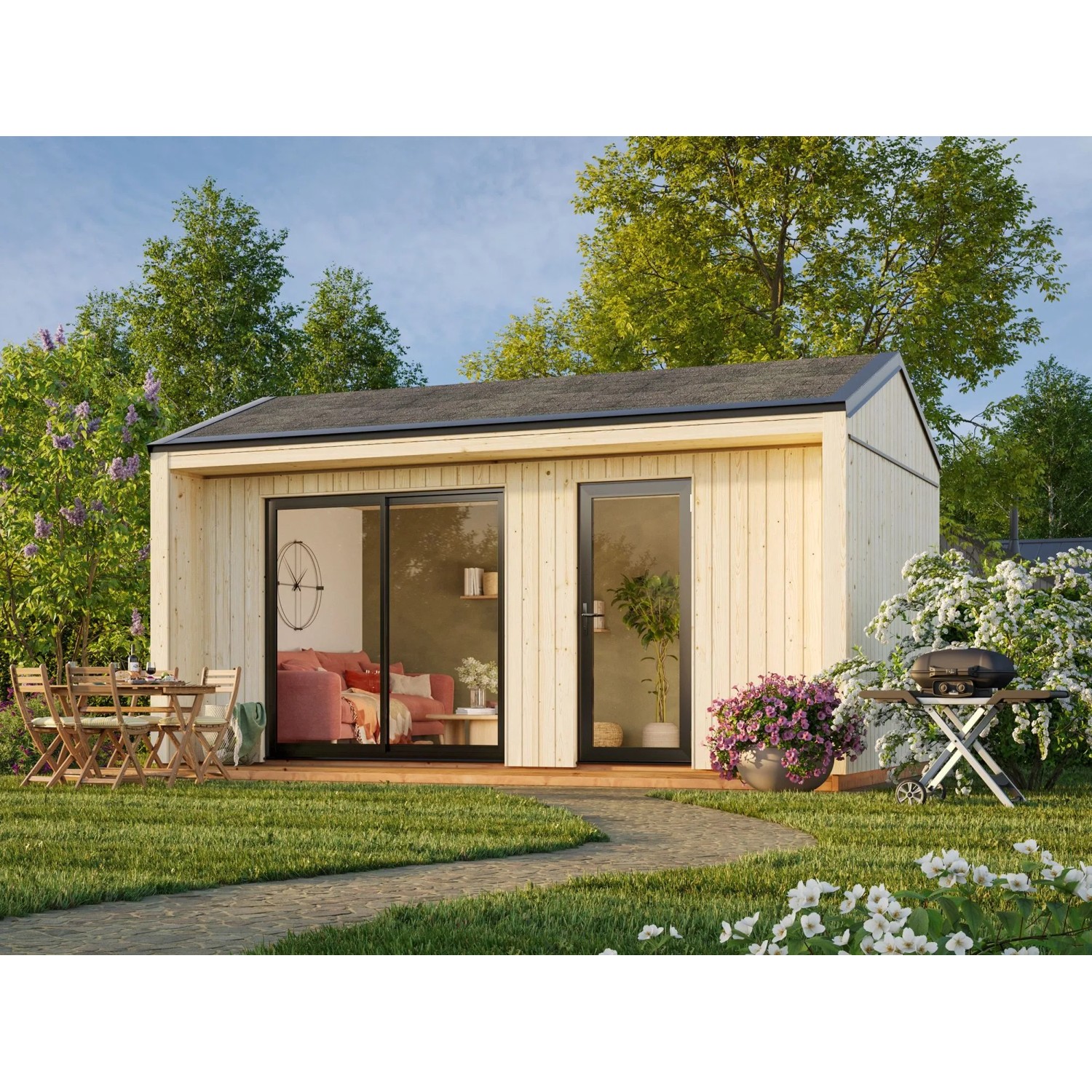 Palmako Holz-Gartenhaus Rebekka Satteldach Unbehandelt 562 cm x 339 cm 13,6 m²