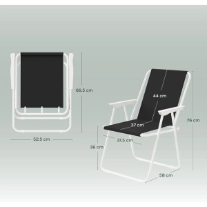 WOLTU Klappstuhl, leichter Angelstuhl/Strandstuhl in Schwarz, zusammengeklappt und aufgebaut mit Maßangaben.