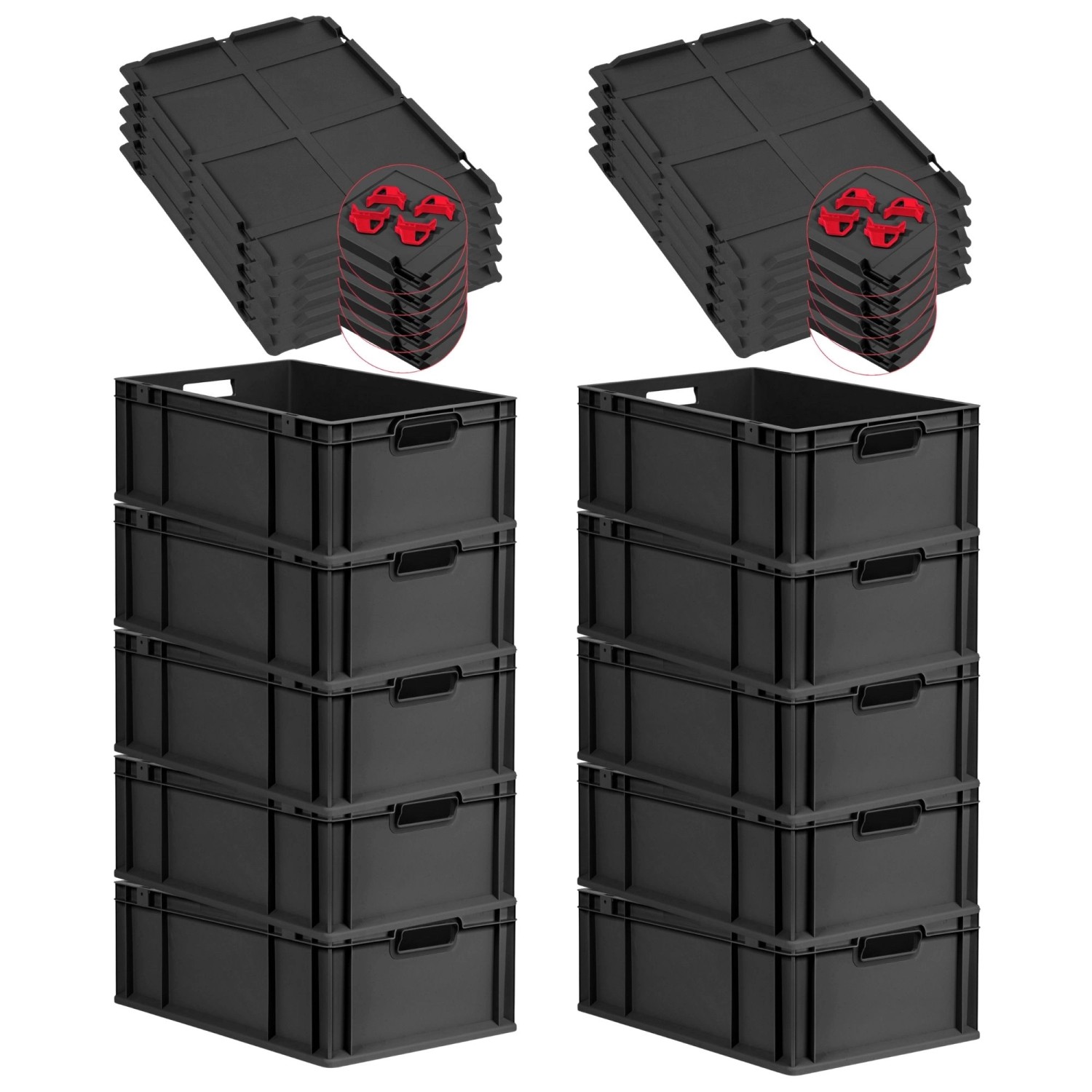 PROREGAL SparSet 10x Eurobox Nextgen Grip Mit Auflagedeckel Und Roten Versc günstig online kaufen