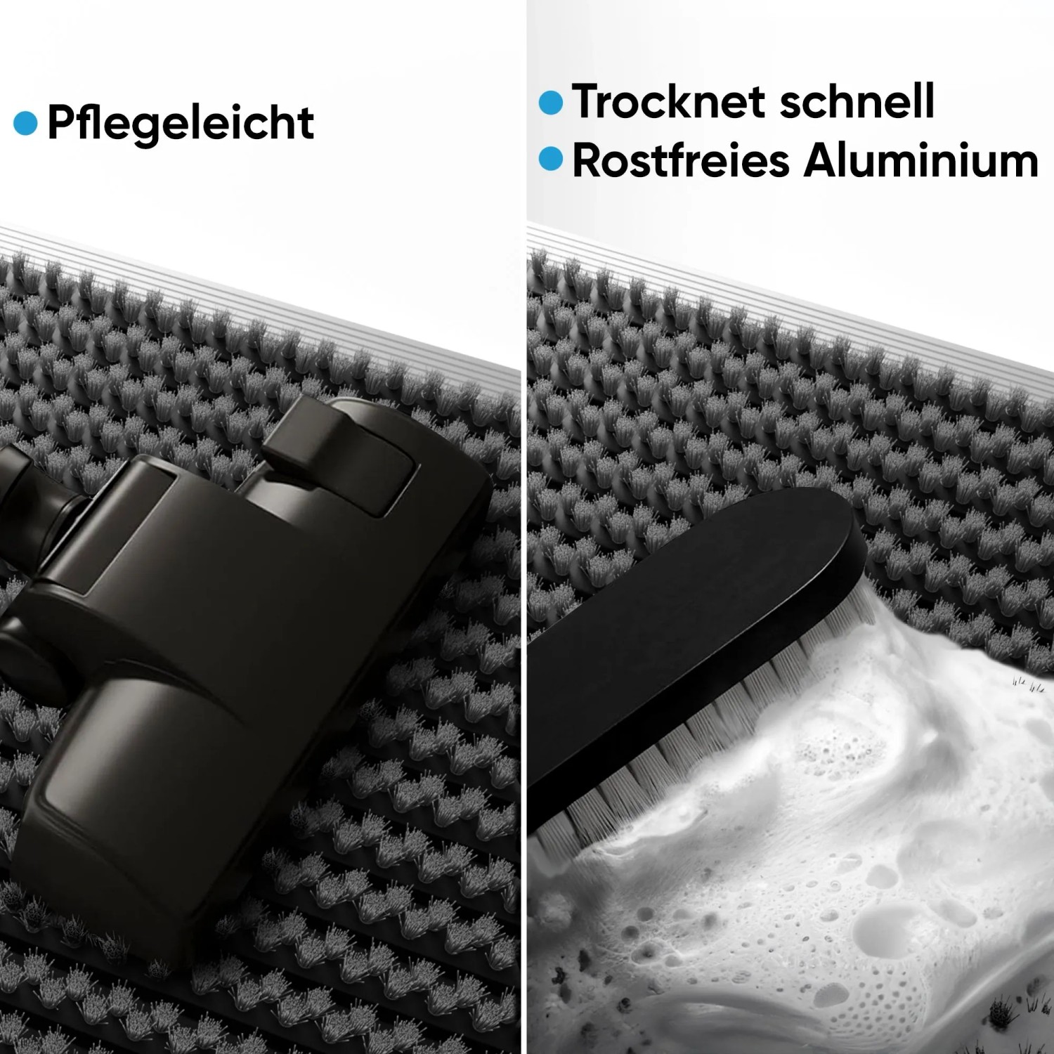 Björn&Schiller Fußmatte mit Aluminiumrahmen und Bürsten, grau, 40x60 cm, für den Außenbereich. Reinigung und Pflege.