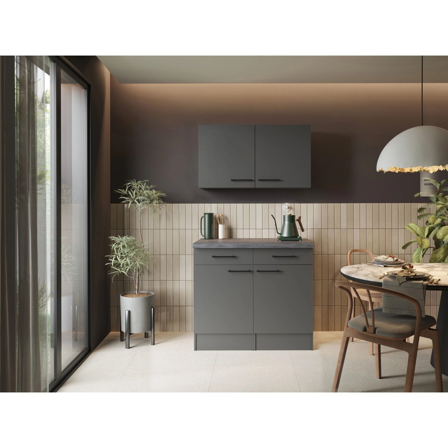 Respekta Sideboard Oliver Set 100 cm Oberschränke Grau Matt Granit Optik