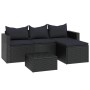 Schwarzes vidaXL Garten Lounge Set aus Poly Rattan mit Tisch, Sofa, Fußstütze und Kissen.