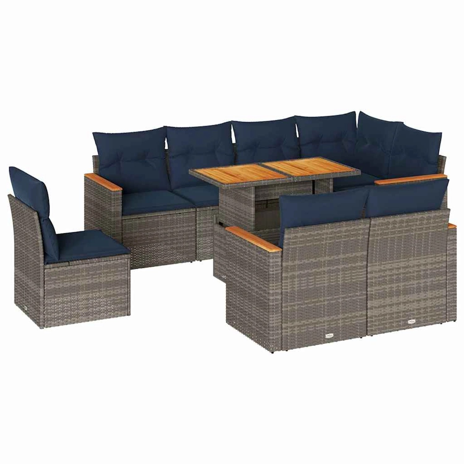 vidaXL 9-Tlg Garten-Sofagarnitur mit Kissen Grau Poly Rattan 3327505 günstig online kaufen